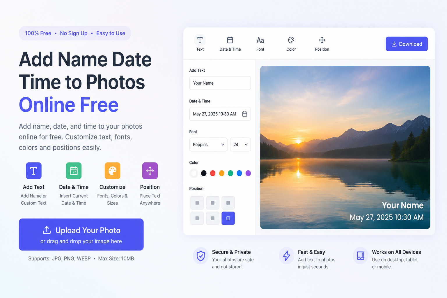 Add Name Date Time to Photos Online Free